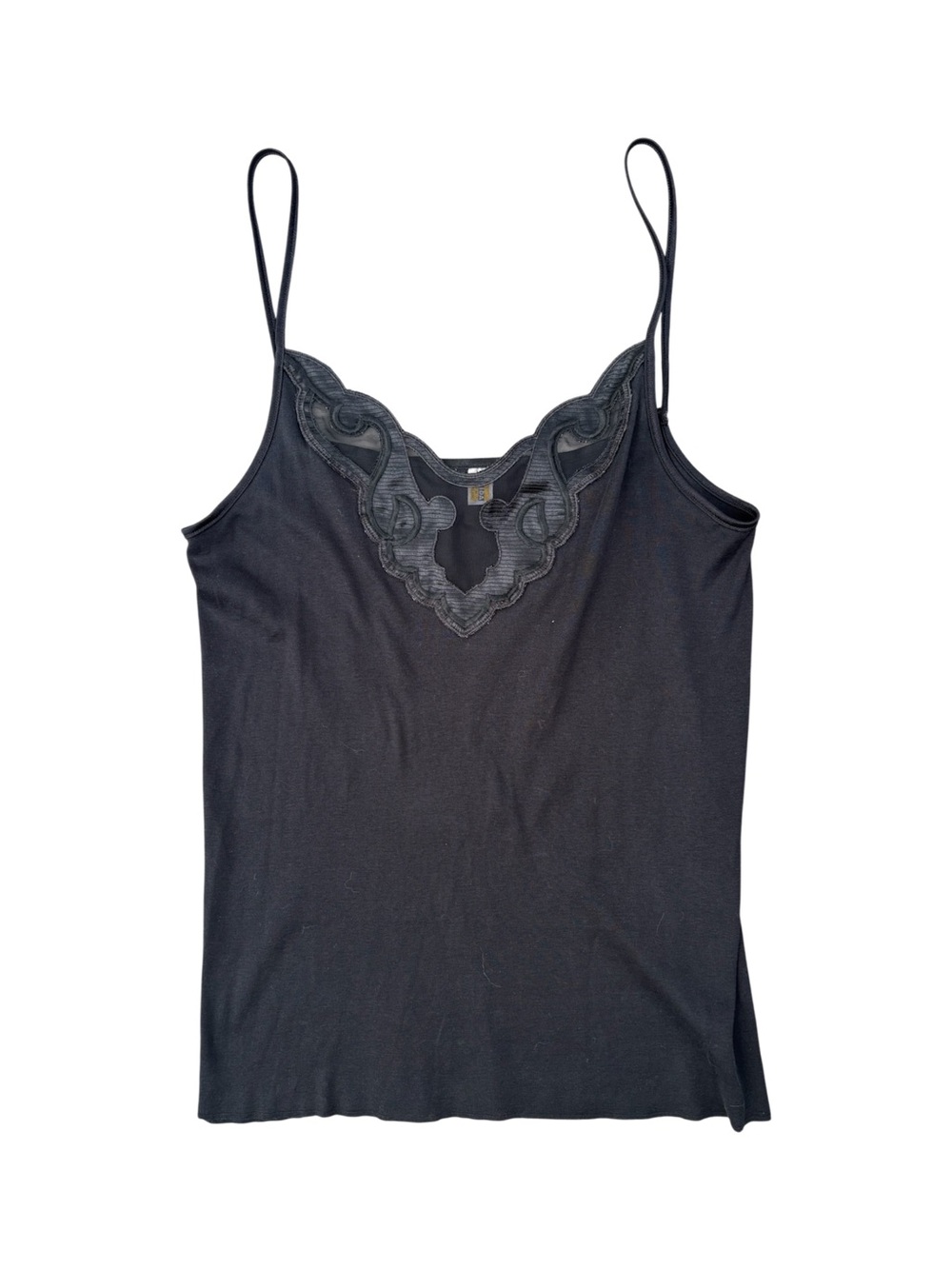 Black Cami Tank Top Embroidered Trim Euro